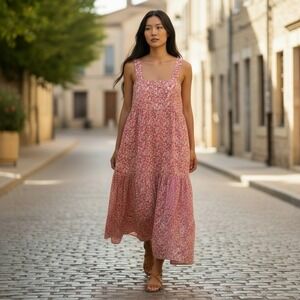 Mirth Rio Tiered Strappy Sundress in Floral Poppy  100% Cotton Adj Straps Small